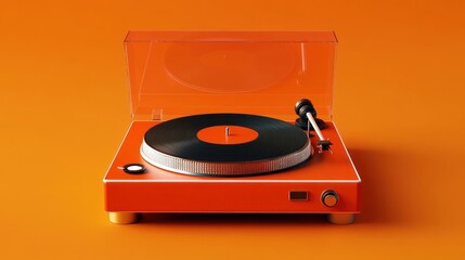 Fototapeta premium Orange retro turntable with clear dust cover.