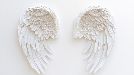 White angel wings creating a heart shape on white background