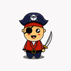vector design illustration Mascot of a small child in a pirate costume