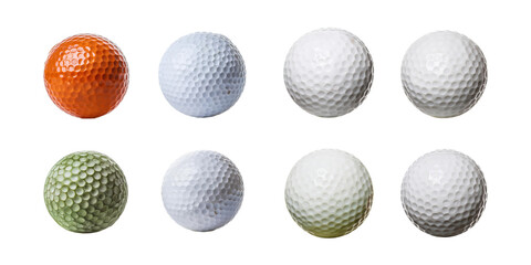 Various Golf Balls on White Background, PNG set collection, isolated on transparent background