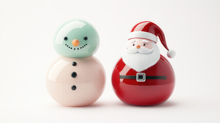 A modern reinterpretation of festive characters, a snowman with peach and light jade tones, minimalistic rounded features