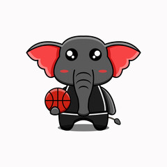 Naklejka premium vector design illustration of an elephant mascot holding a basketball