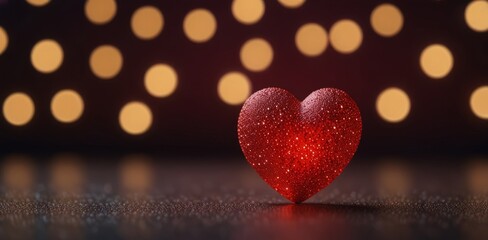 Fototapeta premium A tiny One 3D glowing heart shape in red empty space with bokeh lights in background banner, valentine day concept with copy space