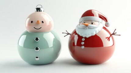 A modern reinterpretation of festive characters, a snowman with peach and light jade tones, minimalistic rounded features