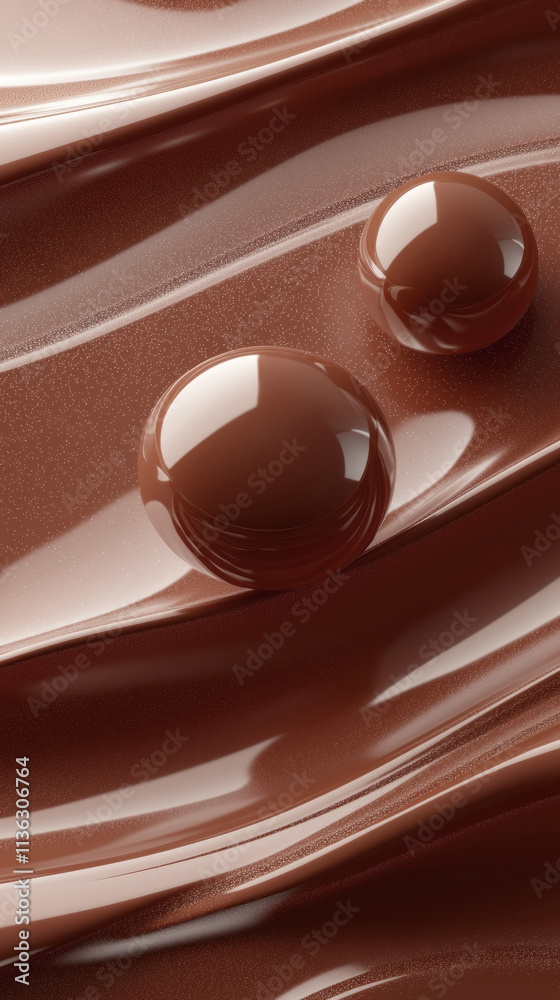 Poster A close up of a chocolate surface with three chocolate balls on it. The color of the year mocha mousse