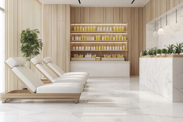 Luxury fitness lounge with premium leather seating urban wellness center modern interior design relaxing ambiance contemporary perspective health and wellness concept