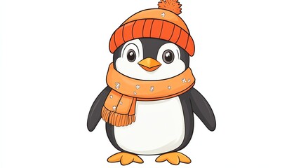 Obraz premium A cartoon penguin wearing a red hat and scarf.