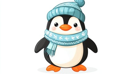 A cartoon penguin wearing a blue hat and scarf.