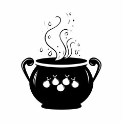 whimsical pot with steam and droplets, perfect for magical themes