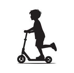 kid riding scooter silhouette vector illustration