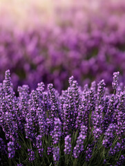 Naklejka premium Lavender fields bloom under soft sunlight in spring