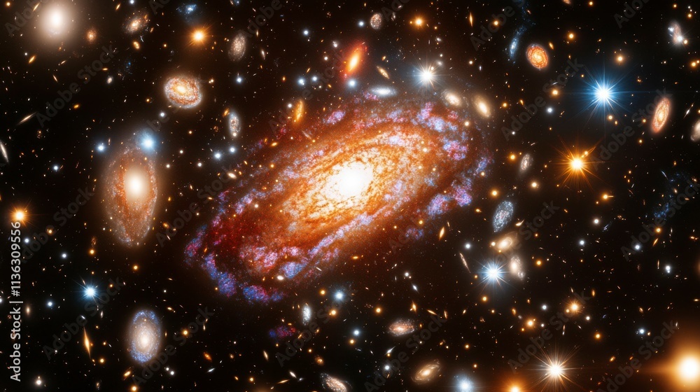 Wall mural a mesmerizing space scene with vibrant nebulas and distant galaxies. abstract cosmic background fill