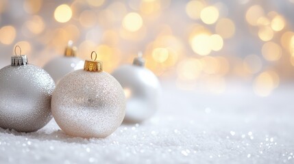 Gl&auml;nzende Weihnachtskugeln in festlichem Licht