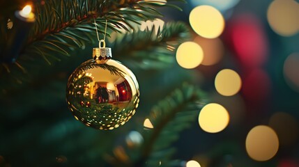 Goldene Kugel am Weihnachtsbaum