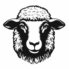 Sheep head illustration with detailed features and curly wool