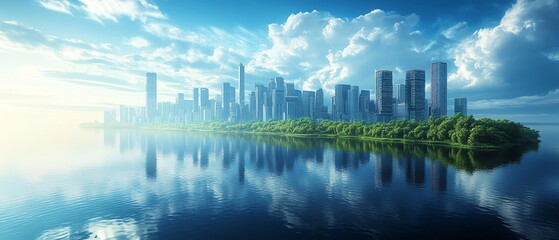 Fototapeta premium A futuristic world shaped by climate change, where technological advancements have created a greener, cleaner, and sustainable environment