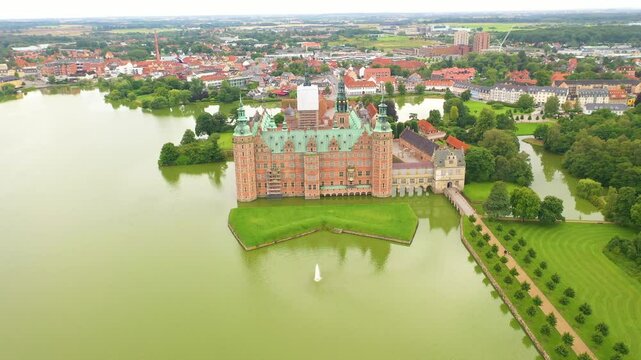 Frederiksborg castle in Denmark - Cinematic Drone aerial shot