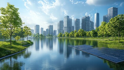 Fototapeta premium A vision of the future where climate change has inspired innovative technology, leading to a cleaner and greener world with ecofriendly cities and energy solutions
