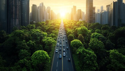 A vision of the future where climate change has inspired innovative technology, leading to a cleaner and greener world with ecofriendly cities and energy solutions
