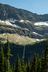 Thunderbird Glacier Melt Flows Over Thunderbird Falls In Glacier