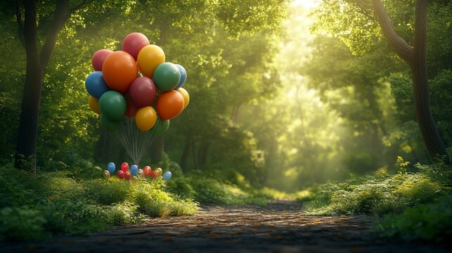 Bright and cheerful balloon family with happy expressions and vibrant hues symbolizing unity joy and celebration floating against a sunny backdrop