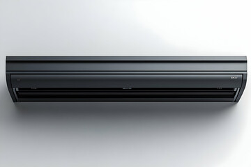 Modern black air conditioner unit mounted on a wall.