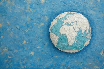 Crumpled paper earth globe depicting environmental issues on textured background