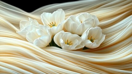 Gentle artistic background showcasing blooming tulips in soft hues blending seamlessly with abstract pastel colors evoking a sense of tranquility and springtime joy