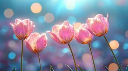A colorful tulip composition with soft petals and delicate stems set against a dreamy pastel abstract background celebrating the beauty of nature in full bloom