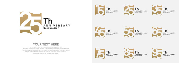 Anniversary logo set vector design, brown color for celebration event