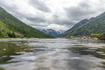 Multinskoye lake. Lake number two (second lake or middle lake). The Multin lakes near Multa village, Altai republic, Russia