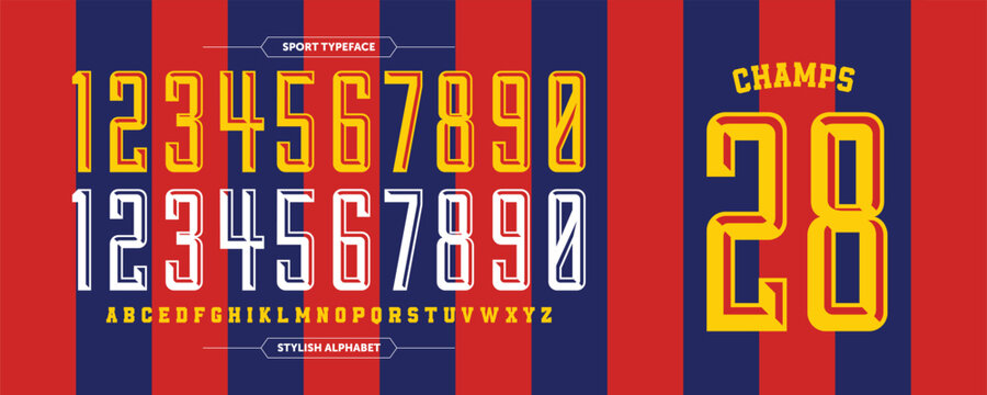 Classic blue and red football t-shirt design. Features a template for numbers and characters, perfect for national team kits. A standout soccer jersey mock-up in vector illustration.
