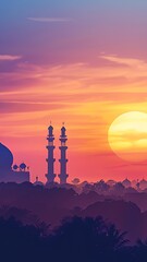 Obraz premium Mosque Silhouette at Sunset