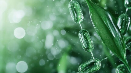 This image showcases creative green leaf nodes beautifully intertwined within a chain-like pattern, capturing the essence of growth and nature under sunlight.