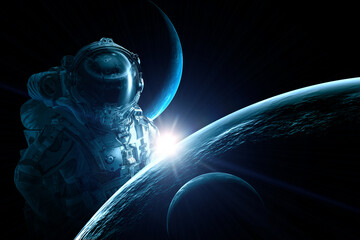 Astronaut at spacewalk. Mixed media
