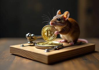 mousetrap holds souvenir bitcoin coin bait unsuspecting rodents collect valuable digital