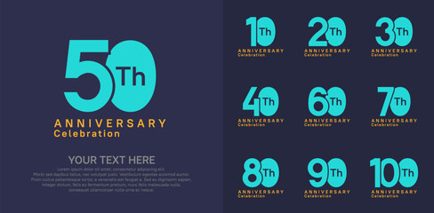 Anniversary logo set vector design, blue and orange color for celebration event