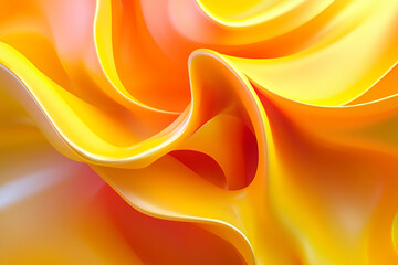 A futuristic abstract background with vibrant yellow and orange 3D shapes, smoothly intertwined, creating a dynamic, high-tech atmosphere. The composition emphasizes depth and symmetry