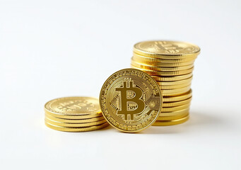 produces unique image stacked bitcoin coins white