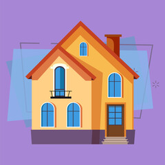 Three storey yellow house vector illustration. Home, rent, residential house. Suburban houses concept. Vector illustration can be used for topics like architecture, construction, mortgage