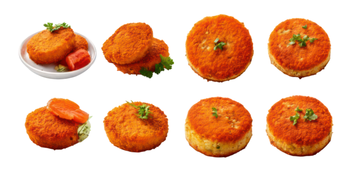 Crispy Golden Snack Patties ,PNG set collection, isolated on transparent background