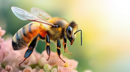 Majestic Honeybee with Translucent Wings in Watercolor