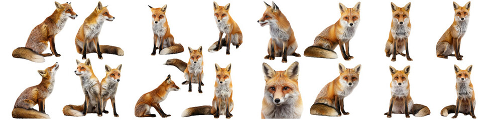 Fototapeta premium Various fox postures isolated on transparent background