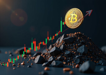 bitcoin symbol rises upward trend arrow indicating growth cryptocurrency