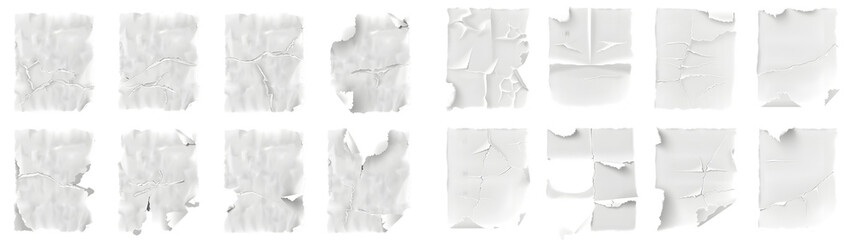 Obraz premium Realistic set of ripped white paper sheets png isolated on transparent background. Generative AI.