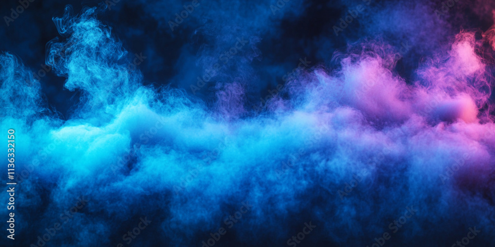 Wall mural a mysterious background of deep blue and cyan smoke, with neon light creating a subtle glow that add