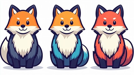Fototapeta premium Three cute cartoon foxes with varied colors and expressions.