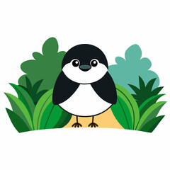 A image of a black capped chickadee in a jungle cartoon vector illustration