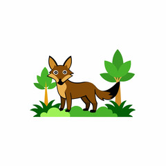 A image of a coyote in a jungle cartoon vector illustration