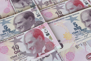 Turkish lira banknotes. Foreign exchange market. Financial concept